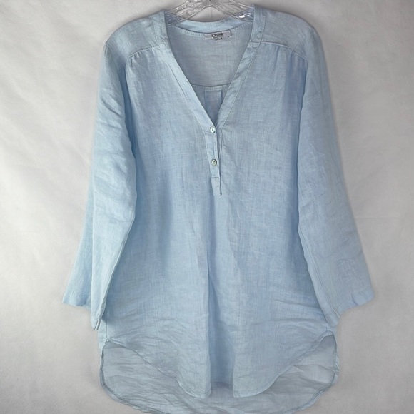 Rosemarine Tops - Rosemarine 100% Linen Sky Blue Tunic Top